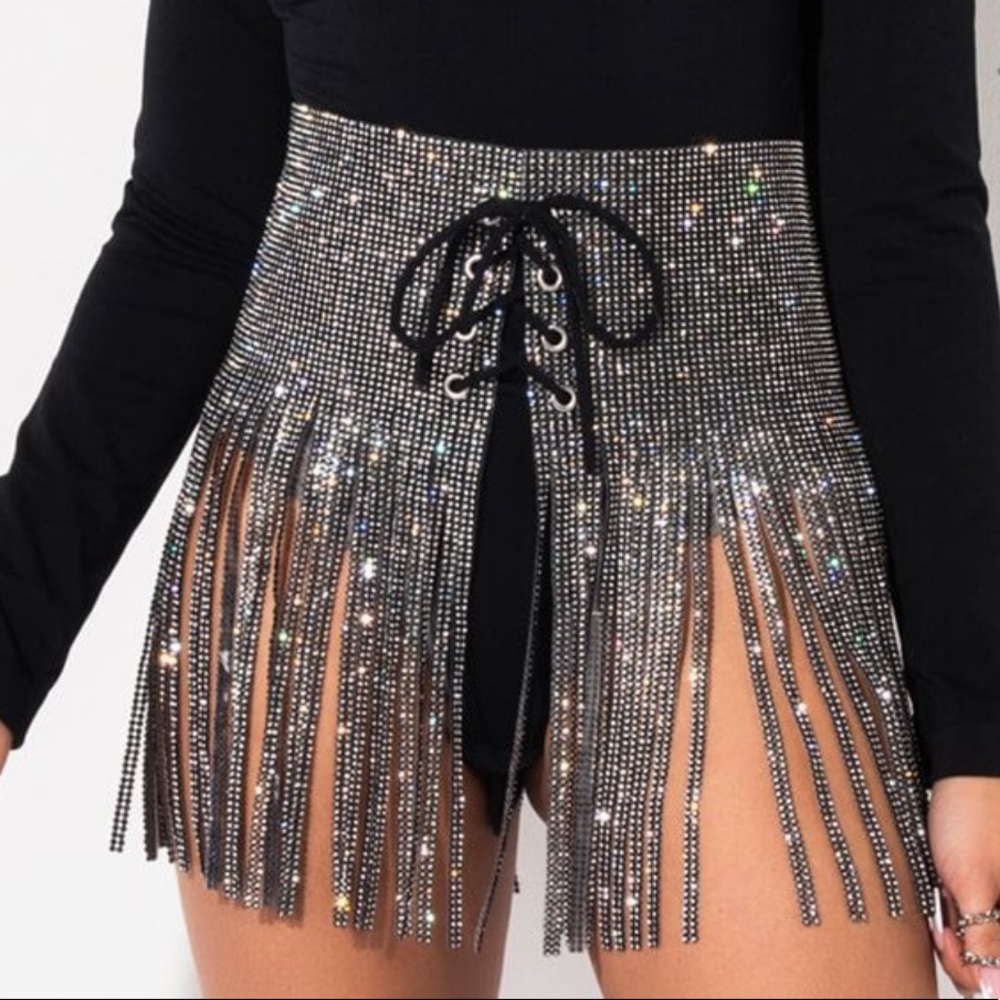 BRAND NEW Akira Rhinestone Fringe Skirt